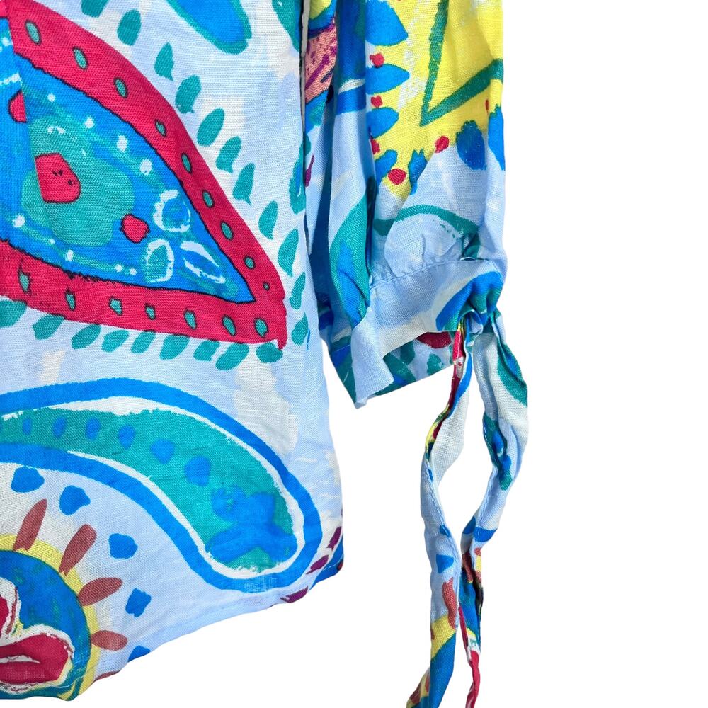 Hester & Orchard Anthropologie Blue Floral Paisley Linen Blend Blouse Small NWT - Picture 3 of 13